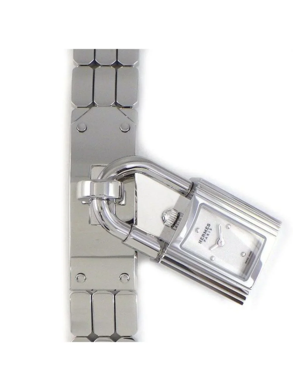 Hermes Watch Kelly Rock Motif Cadena Rectangular White Dial SS Quartz Analog
